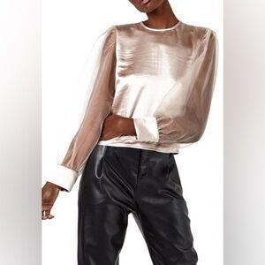 NWT AS By DF Janessa Organza Silk Sheer Sleeve Top Small